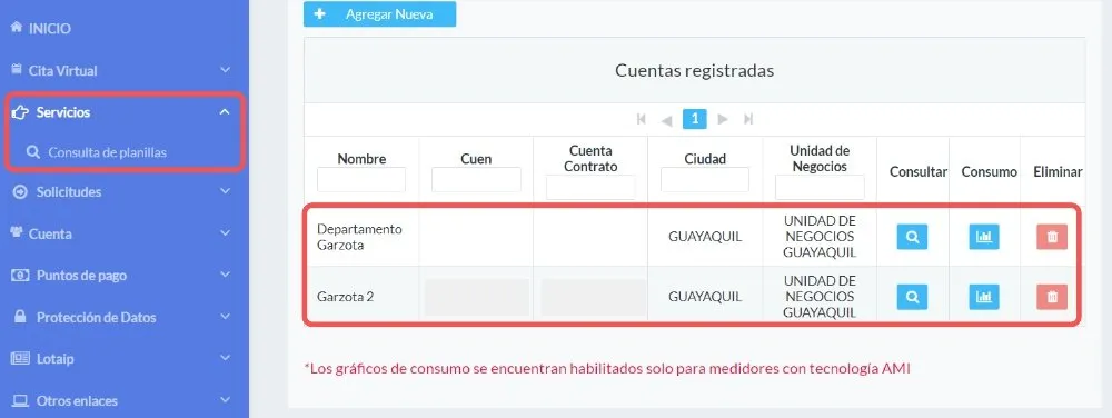 Cuentas registradas cnel