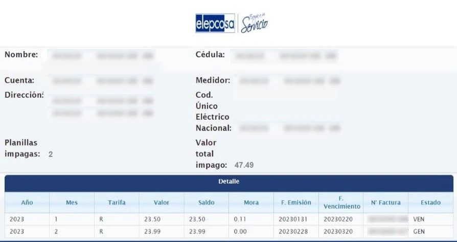 Planilla de Luz ELEPCO