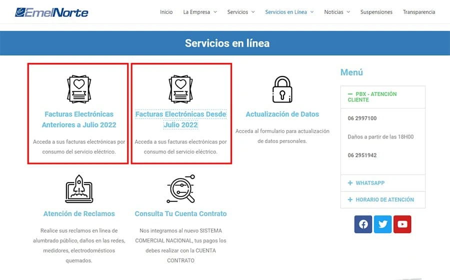 Consultar planilla de luz EMELNORTE