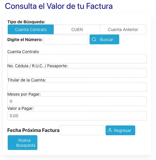 Consulta valor planilla eeasa